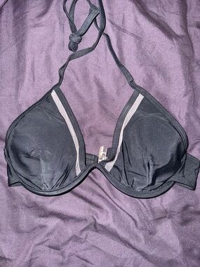 Black Halter Underwire Bikini Top mesh lining.